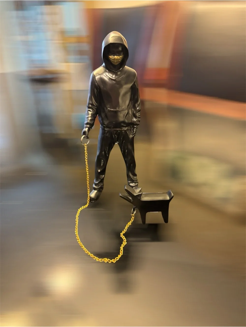 Men's Black Hoodie & Dog Chain Sculpture Accessory